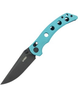 Kubey Hound Crossbar Lock Blackwash 14C28N Sandvik Stainless Steel Blade Tiffany Blue G10 Handle
