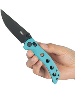 Kubey Hound Crossbar Lock Blackwash 14C28N Sandvik Stainless Steel Blade Tiffany Blue G10 Handle