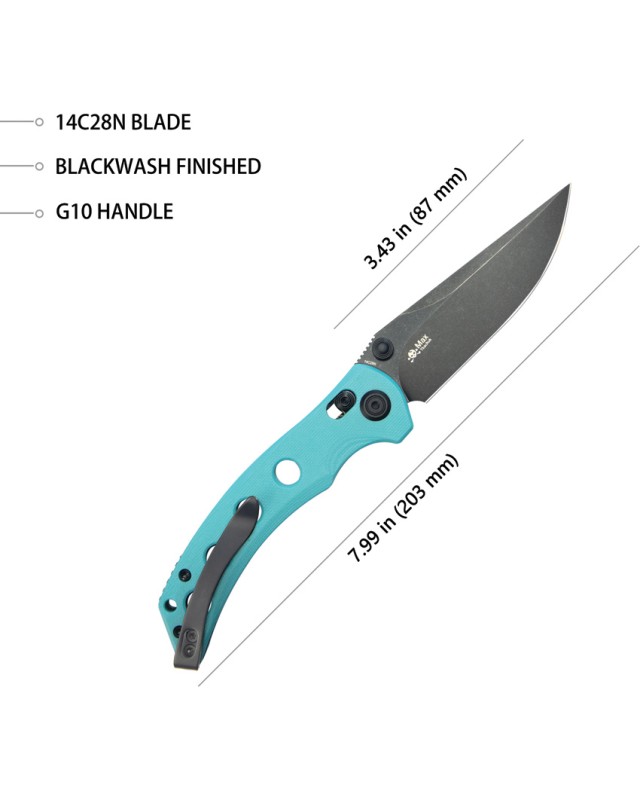 Kubey Hound Crossbar Lock Blackwash 14C28N Sandvik Stainless Steel Blade Tiffany Blue G10 Handle
