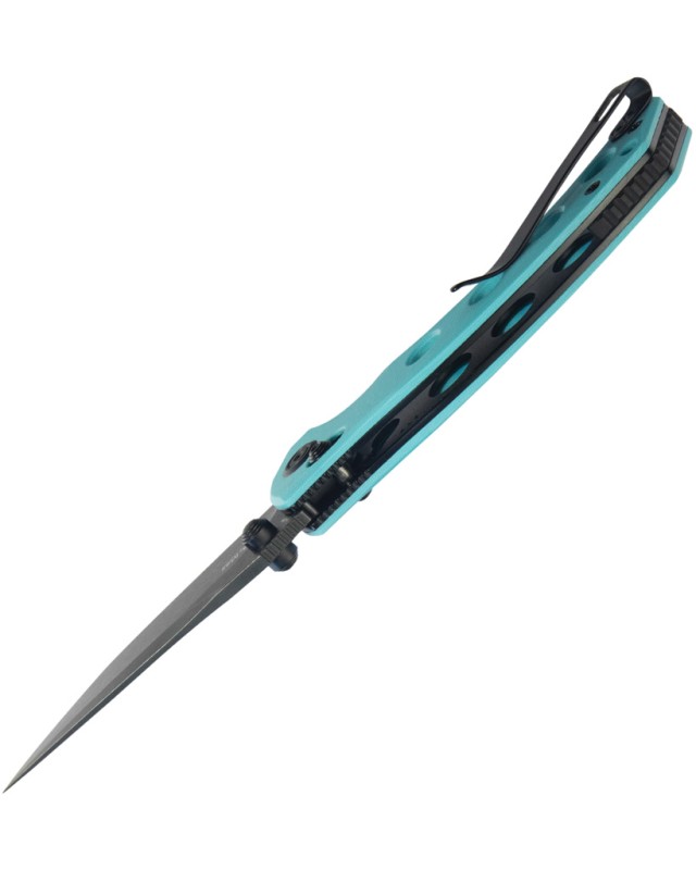 Kubey Hound Crossbar Lock Blackwash 14C28N Sandvik Stainless Steel Blade Tiffany Blue G10 Handle