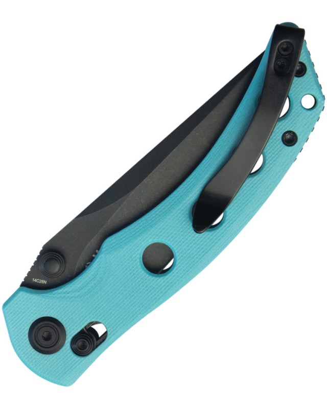 Kubey Hound Crossbar Lock Blackwash 14C28N Sandvik Stainless Steel Blade Tiffany Blue G10 Handle