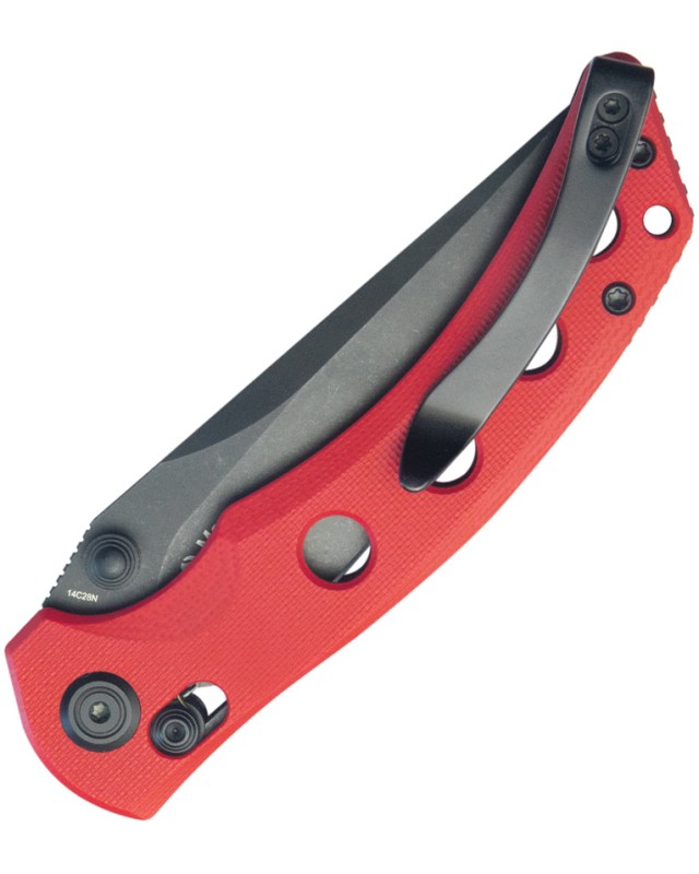 Kubey Hound Crossbar Lock Blackwash 14C28N Stainless Steel Blade Red G10 Handle