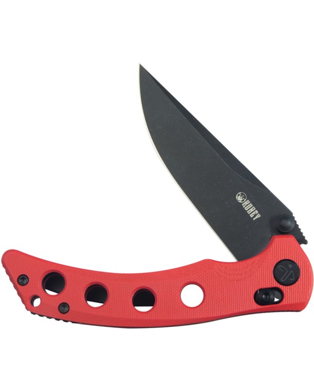 Kubey Hound Crossbar Lock Blackwash 14C28N Stainless Steel Blade Red G10 Handle