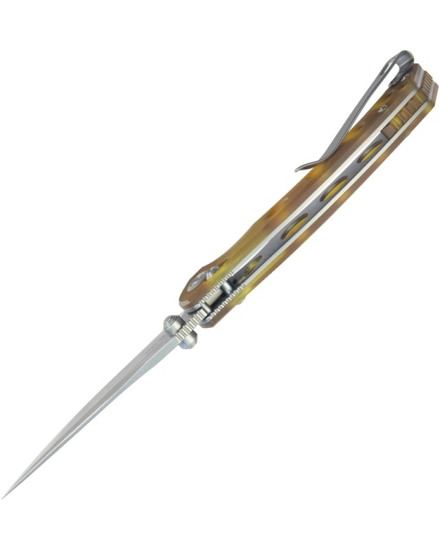 Kubey Hound Crossbar Lock Stonewash 14C28N Sandvik Stainless Steel Blade Ultem Handle