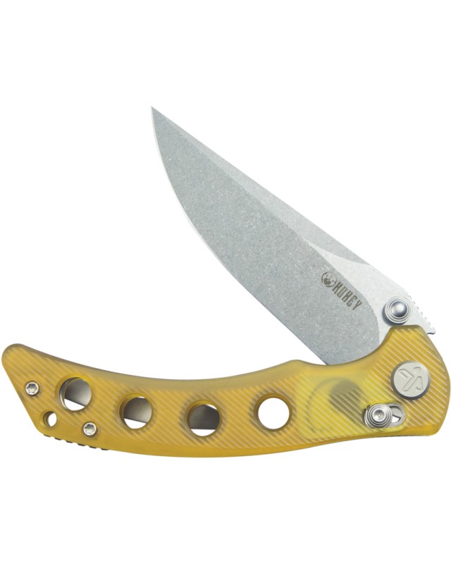 Kubey Hound Crossbar Lock Stonewash 14C28N Sandvik Stainless Steel Blade Ultem Handle