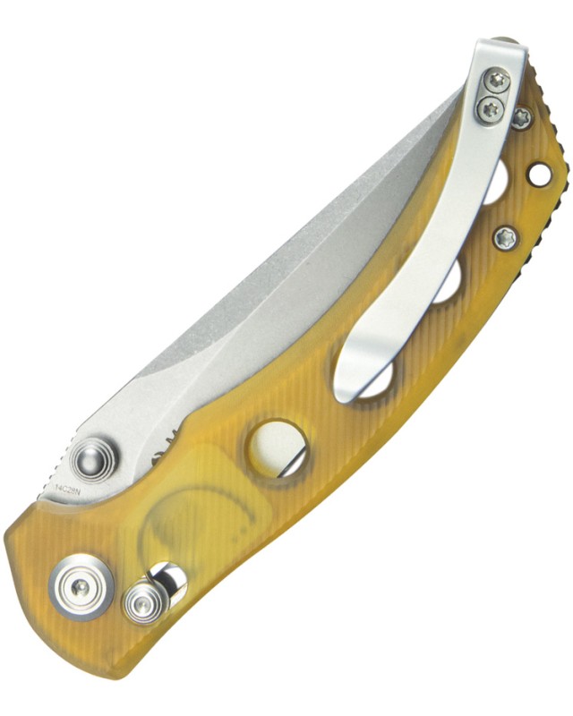 Kubey Hound Crossbar Lock Stonewash 14C28N Sandvik Stainless Steel Blade Ultem Handle