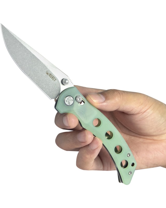 Kubey Hound Crossbar Lock Stonewash 14C28N Sandvik Stainless Steel Jade G10 Handle