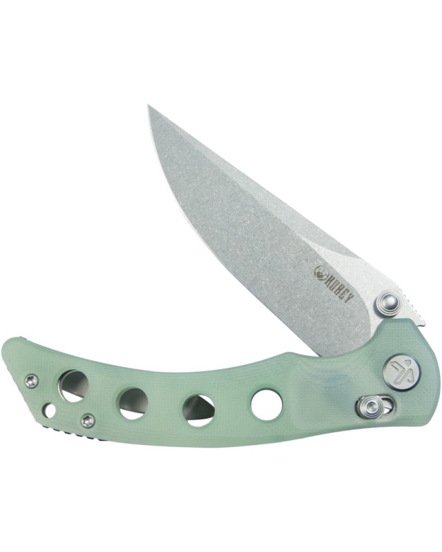 Kubey Hound Crossbar Lock Stonewash 14C28N Sandvik Stainless Steel Jade G10 Handle