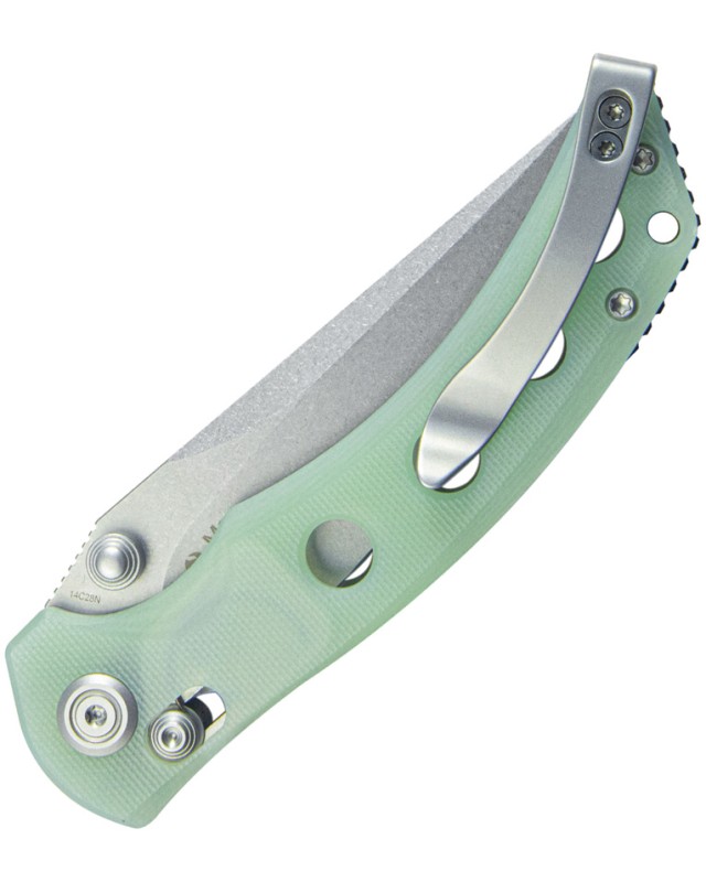 Kubey Hound Crossbar Lock Stonewash 14C28N Sandvik Stainless Steel Jade G10 Handle