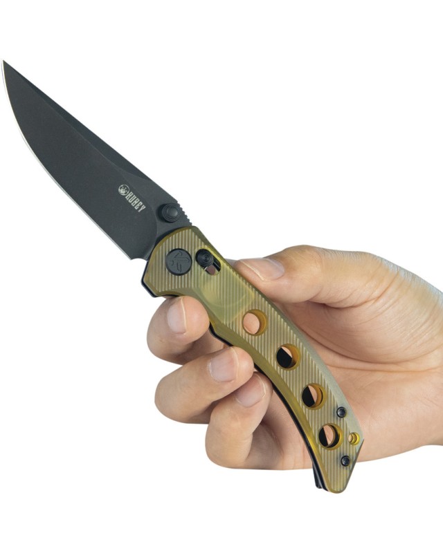 Kubey Hound Crossbar Lock Blackwash 14C28N Sandvik Steel Blade Ultem Handle