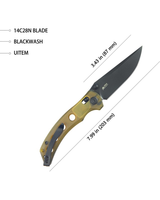 Kubey Hound Crossbar Lock Blackwash 14C28N Sandvik Steel Blade Ultem Handle