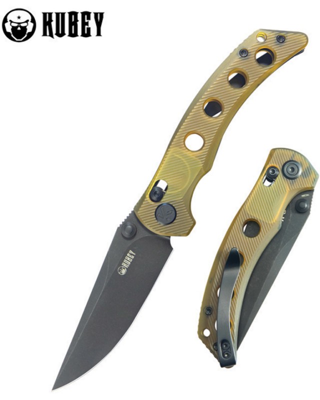 Kubey Hound Crossbar Lock Blackwash 14C28N Sandvik Steel Blade Ultem Handle