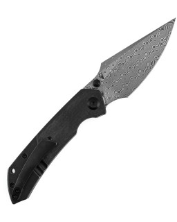 Kansept Fenrir Crossbar Lock Blackwash Damascus Steel Blade Black G10 Carbon Fiber Handle