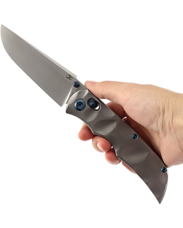 Kansept SIF Crossbar Lock Satin CPM S35VN Steel Blade Orange Peel Titanium Handle