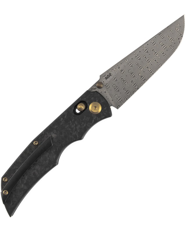 Kansept SIF Crossbar Lock Damascus Steel Blade Shredded Carbon Fiber Handle