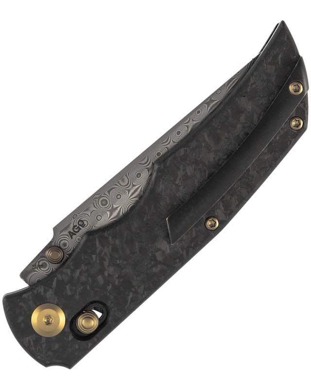Kansept SIF Crossbar Lock Damascus Steel Blade Shredded Carbon Fiber Handle