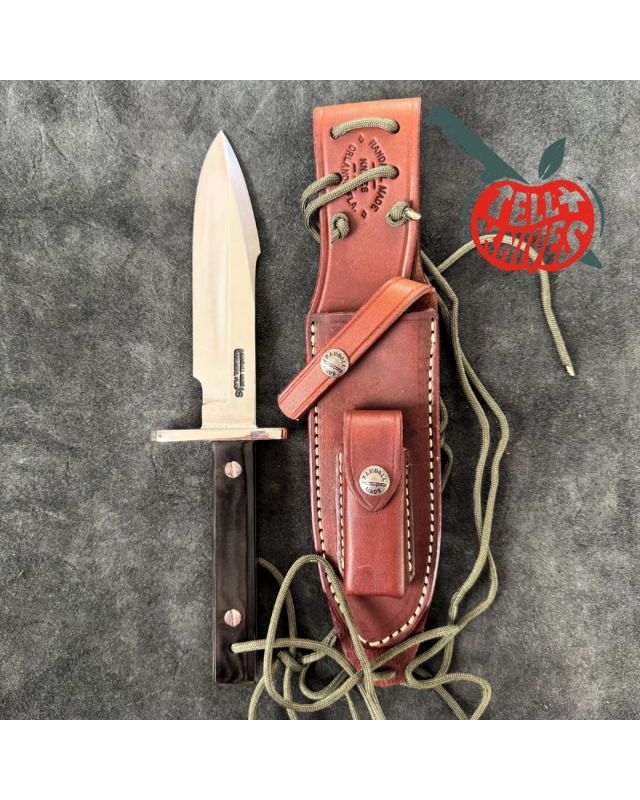 Randall Made Knives 1990 Astro Full Tang Stainless steel nickel silver hilt black micarta handle brown leather sheath
