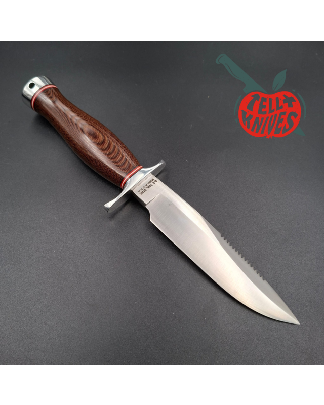 Blackjack Knives Model 15 Jet Pilot Survival A2 tool steel blade sawteeth brown micarta handle black leather sheath