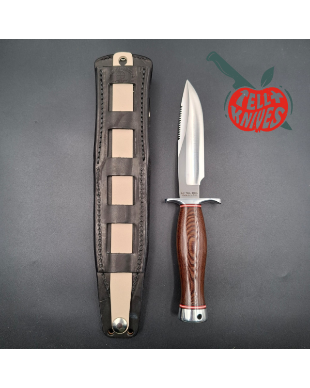 Blackjack Knives Model 15 Jet Pilot Survival A2 tool steel blade sawteeth brown micarta handle black leather sheath