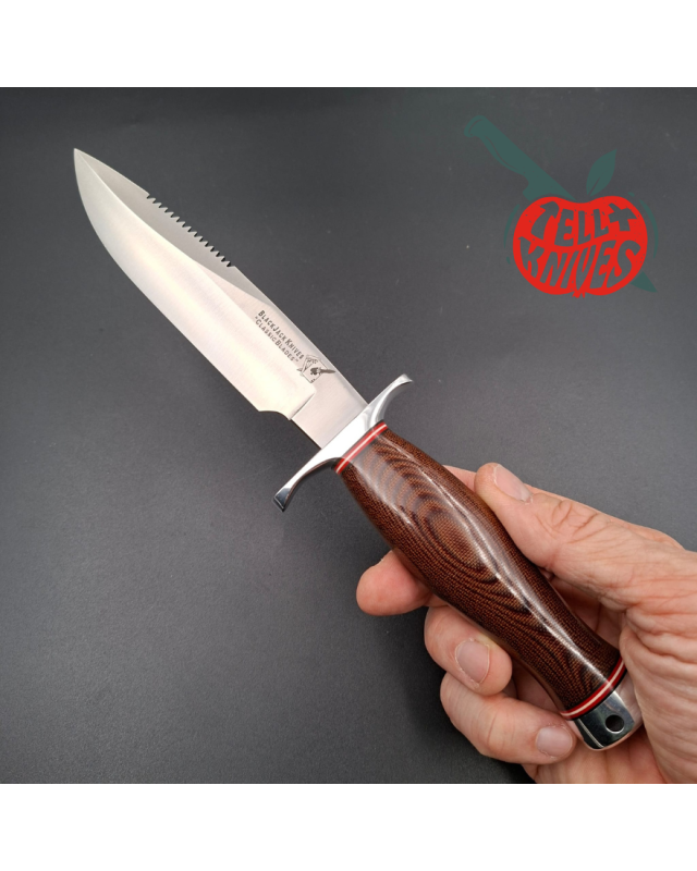 Blackjack Knives Model 15 Jet Pilot Survival A2 tool steel blade sawteeth brown micarta handle black leather sheath