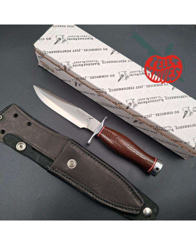 Blackjack Knives Model 15 Jet Pilot Survival A2 tool steel blade sawteeth brown micarta handle black leather sheath