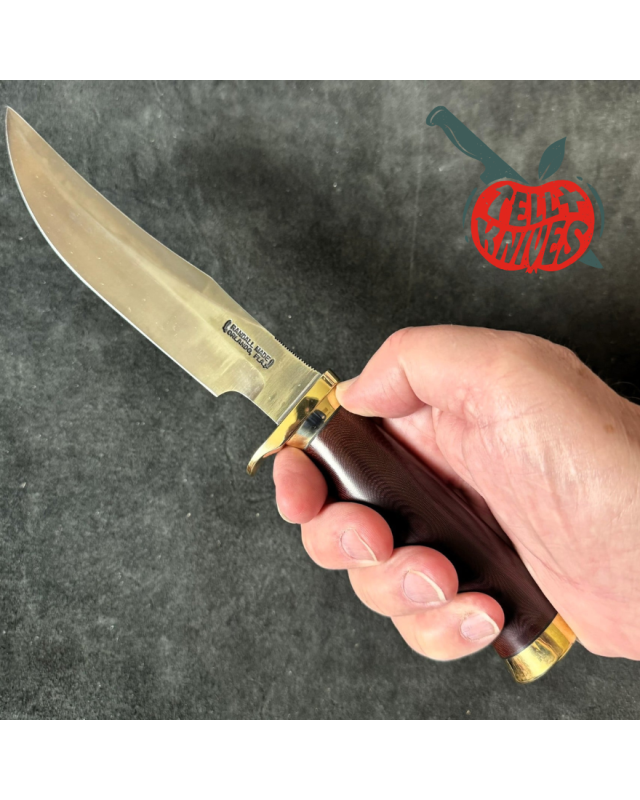 Randall Made Knives Model 12-6 Little Bear forged carbon steel brass guard and pommel maroon micarta handle
