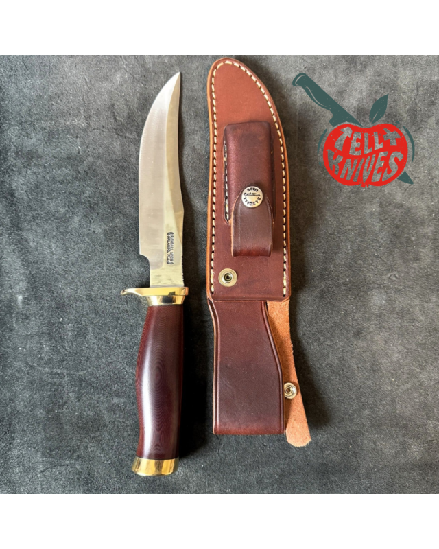 Randall Made Knives Model 12-6 Little Bear forged carbon steel brass guard and pommel maroon micarta handle