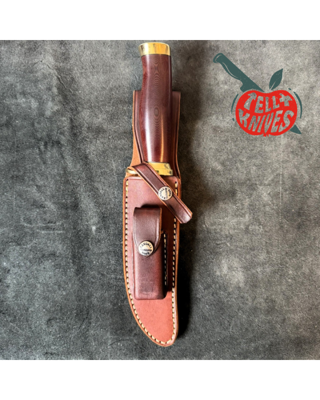 Randall Made Knives Model 12-6 Little Bear forged carbon steel brass guard and pommel maroon micarta handle