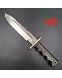 Randall Made Knives Vietnam Era Model 14 full tang forged stainless steel sawteeth brass guard dark green micarta handle