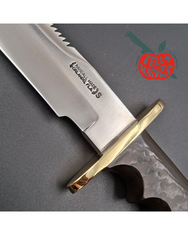 Randall Made Knives Vietnam Era Model 14 full tang forged stainless steel sawteeth brass guard dark green micarta handle