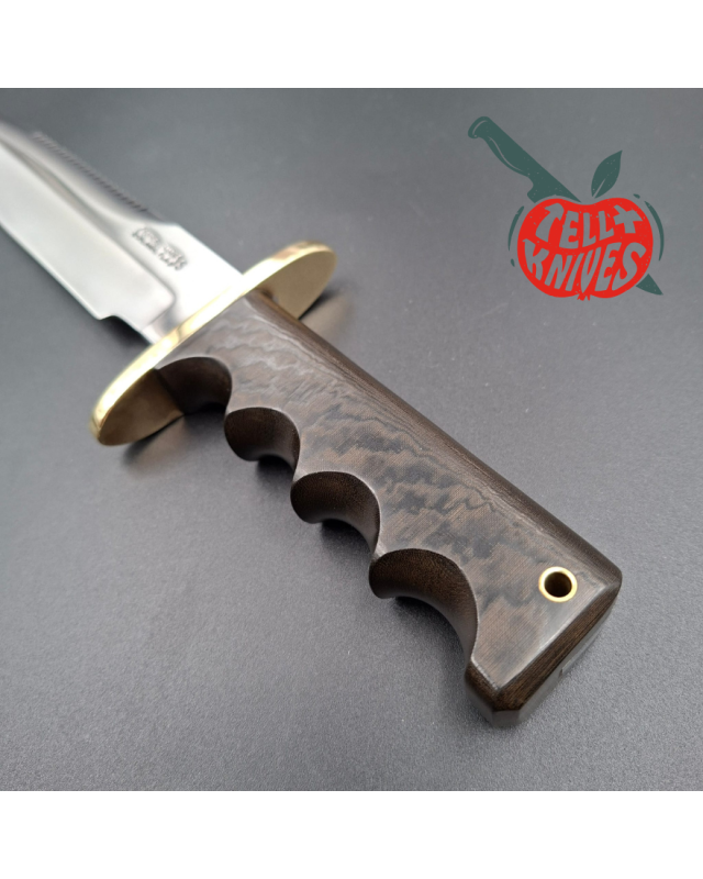 Randall Made Knives Vietnam Era Model 14 full tang forged stainless steel sawteeth brass guard dark green micarta handle