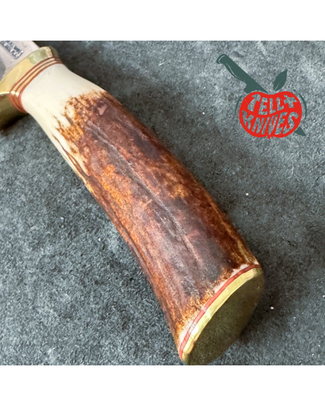 Randall Made Knives Model 26 - 4 Pathfinder carbon steel brass guard and pommel stag handle brown leather sheath