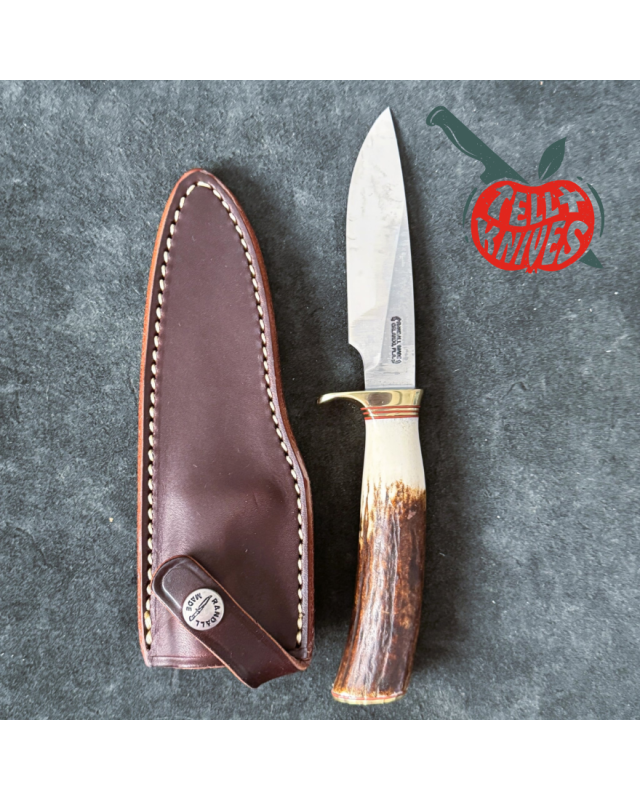 Randall Made Knives Model 26 - 4 Pathfinder carbon steel brass guard and pommel stag handle brown leather sheath