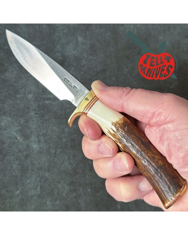 Randall Made Knives Model 26 - 4 Pathfinder carbon steel brass guard and pommel stag handle brown leather sheath