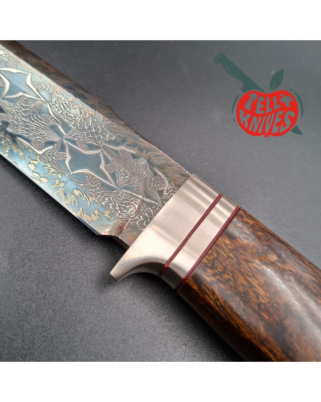 Sergey Shidlovskiy Custom Knives Model Sasquatch Mosaic Damascus blade Wenge wood handle brown leather sheath