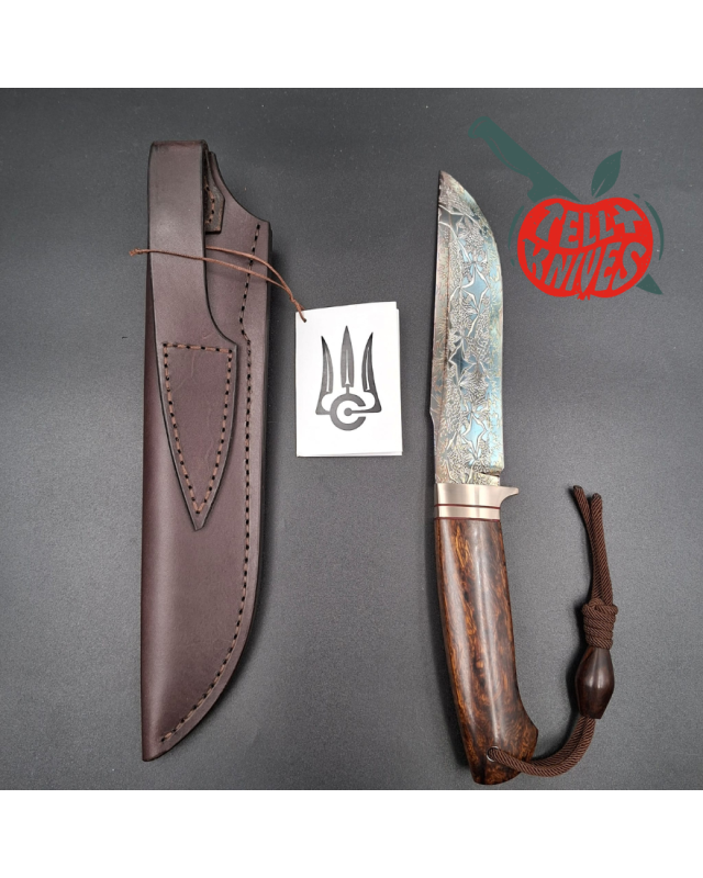 Sergey Shidlovskiy Custom Knives Model Sasquatch Mosaic Damascus blade Wenge wood handle brown leather sheath