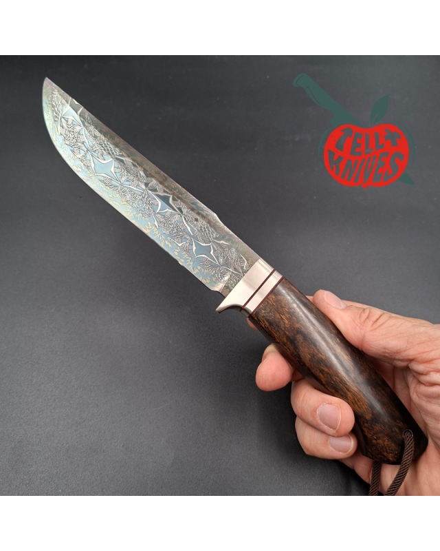 Sergey Shidlovskiy Custom Knives Model Sasquatch Mosaic Damascus blade Wenge wood handle brown leather sheath