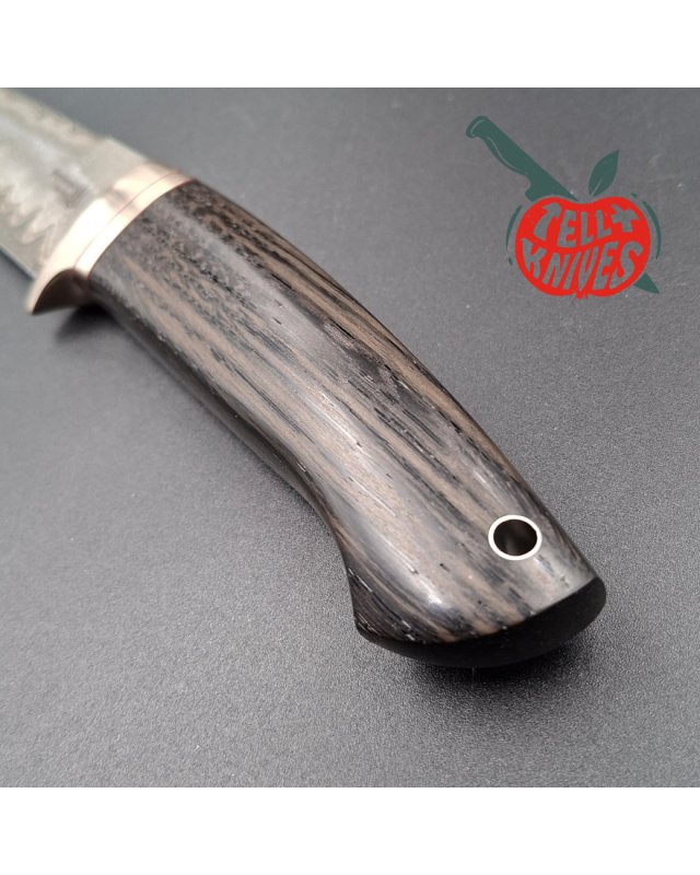 Sergey Shidlovskiy Custom Knives Black Ghost Damascus blade petrified oak handle black leather sheath