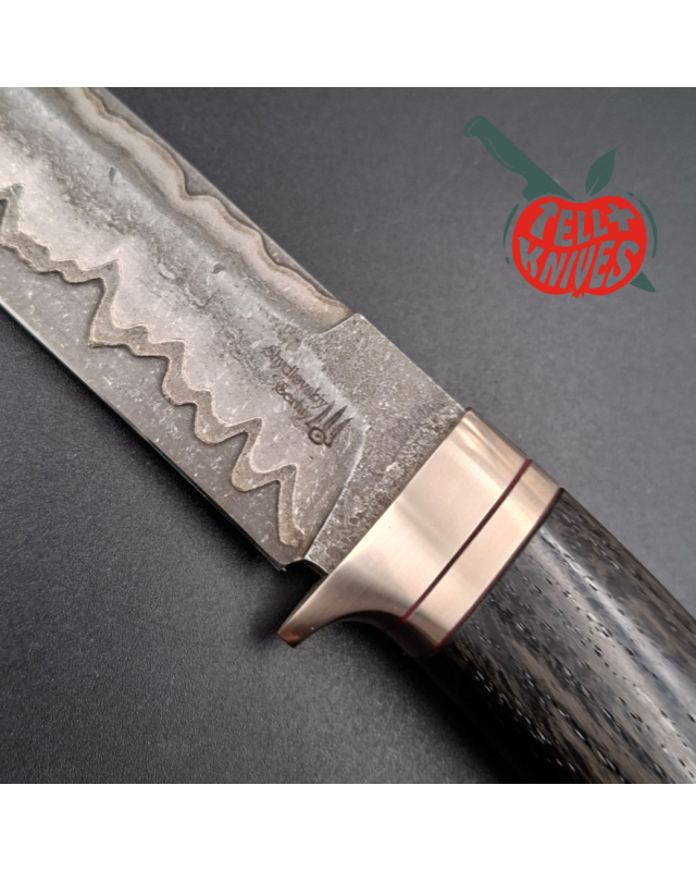 Sergey Shidlovskiy Custom Knives Black Ghost Damascus blade petrified oak handle black leather sheath