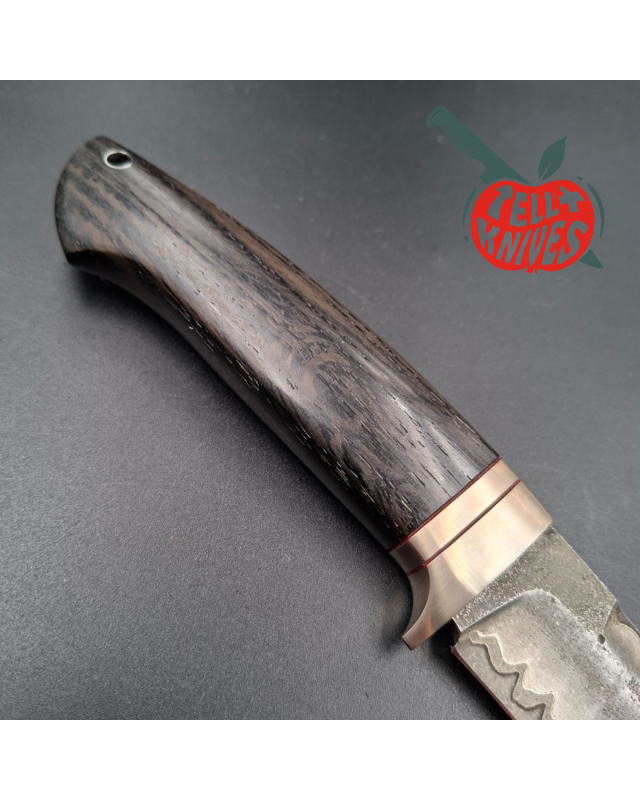Sergey Shidlovskiy Custom Knives Black Ghost Damascus blade petrified oak handle black leather sheath