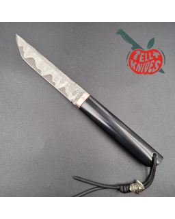 Sergey Shidlovskiy Custom Knives Mini Tanto ELMAX laminate steel polished Black G10 handle black leather sheath