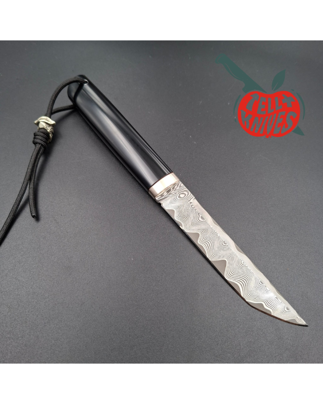 Sergey Shidlovskiy Custom Knives Mini Tanto ELMAX laminate steel polished Black G10 handle black leather sheath