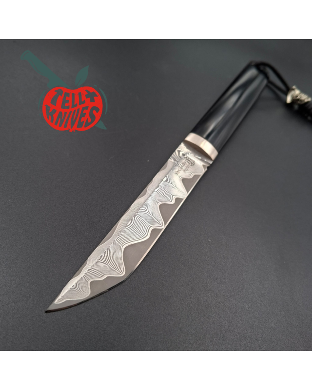 Sergey Shidlovskiy Custom Knives Mini Tanto ELMAX laminate steel polished Black G10 handle black leather sheath