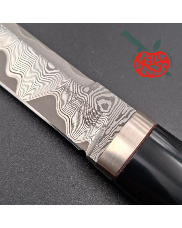 Sergey Shidlovskiy Custom Knives Mini Tanto ELMAX laminate steel polished Black G10 handle black leather sheath