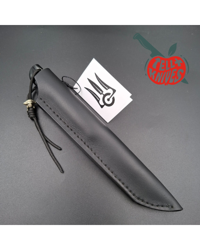 Sergey Shidlovskiy Custom Knives Mini Tanto ELMAX laminate steel polished Black G10 handle black leather sheath