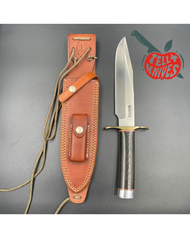 Randall Model 14 - 7.5 Attack forged carbon steel black micarta handle brass guard Duralumin pommel brown leather sheath