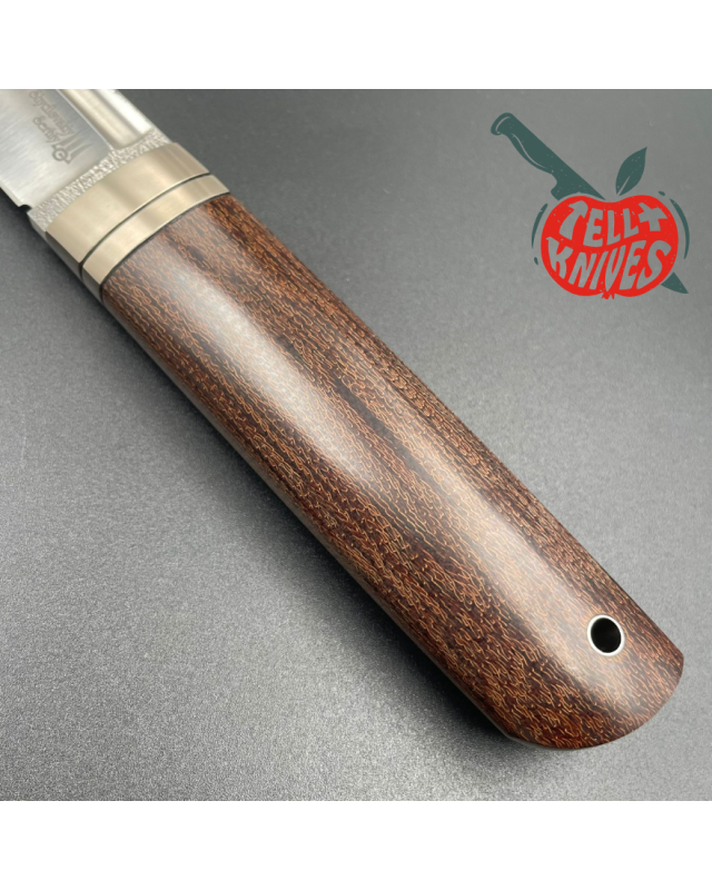 Sergey Shidlovskiy Custom Knives Model Blood Tanto forged Bohler N690 stainless steel silver nickel guard canva micarta 