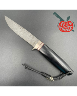 Sergey Shidlovskiy Custom Knives Model Dandy L Damascus stainless steel silver nickel guard polished black micarta handl