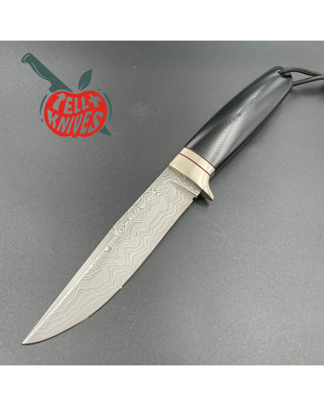Sergey Shidlovskiy Custom Knives Model Dandy L Damascus stainless steel silver nickel guard polished black micarta handl