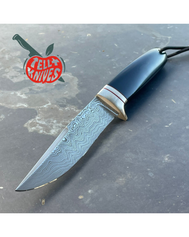 Sergey Shidlovskiy Custom Knives Model Dandy L Damascus stainless steel silver nickel guard polished black micarta handl